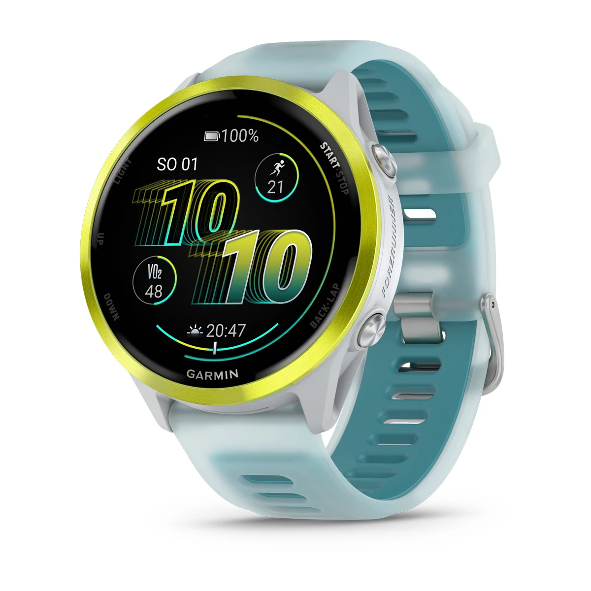 Forerunner® 570 - 47mm Amp Yellow hliníková luneta, poloprůhledný řemínek Whitestone/Turquoise  Kód Produktu010-02971-01