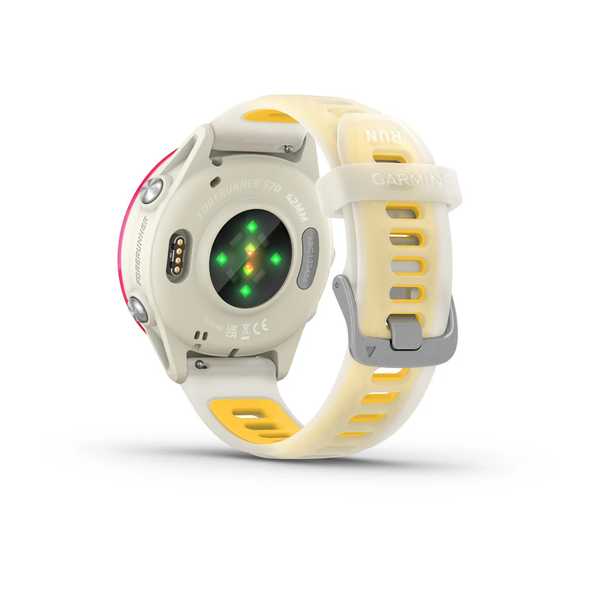Forerunner® 570 - 42mm Raspberry hliníková luneta, poloprůhledný řemínek Bone/Mango  Kód Produktu010-02970-02