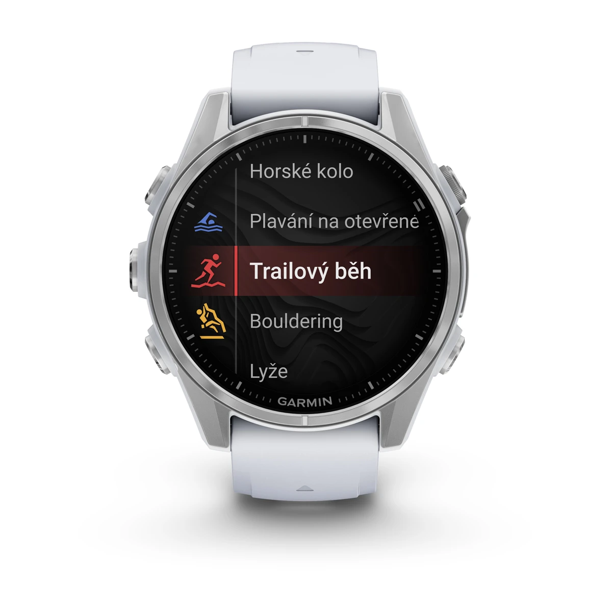 fēnix® 8 – 43 mm, AMOLED Silver / Whitestone se silikonovým řemínkem.  Kód Produktu010-02903-00