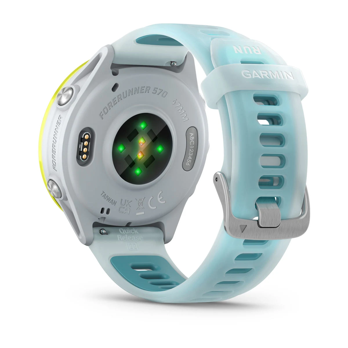 Forerunner® 570 - 47mm Amp Yellow hliníková luneta, poloprůhledný řemínek Whitestone/Turquoise  Kód Produktu010-02971-01