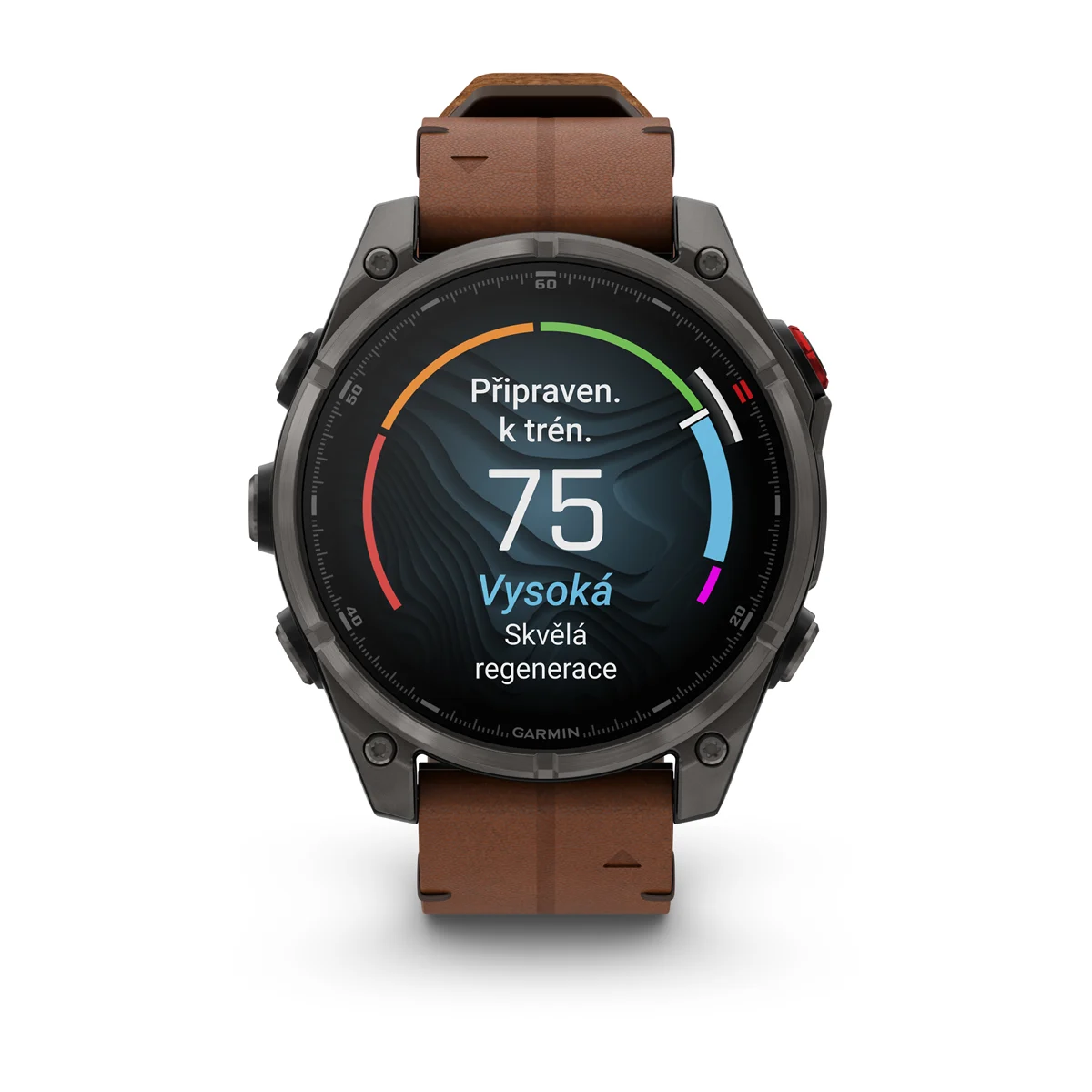 fēnix® 8 Pro – 47 mm, AMOLED Sapphire, Carbon grey DLC titanium s Chestnut koženým řemínkem  Kód Produktu010-03198-40