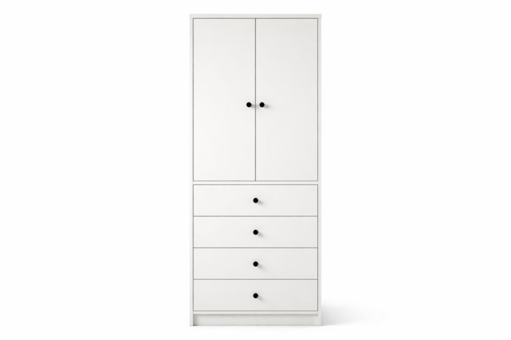 Armoire en Bois Composite Blanc avec 2 Portes et 4 Tiroirs 180x80x40 cm