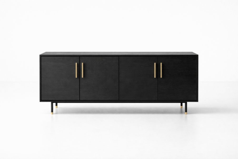 Buffet rectangle 4 portes bois noir acier doré