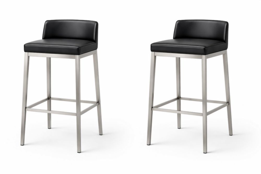 Paire de tabourets de bar en acier et PU noir