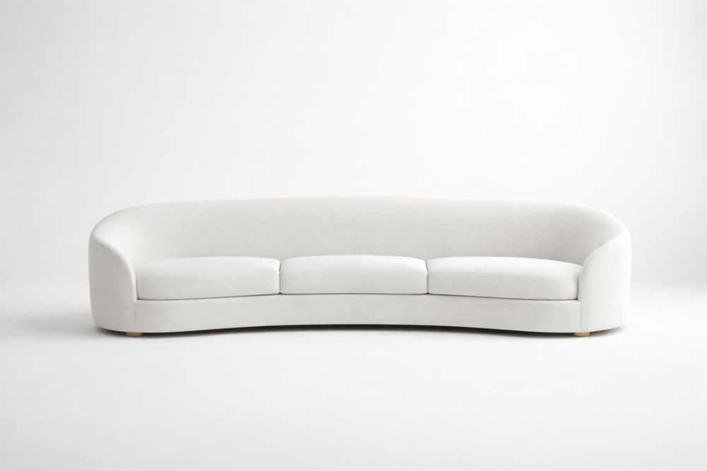 Canapé courbé en tissu polyester blanc