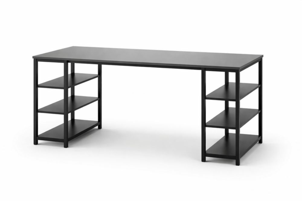 Bureau en acier avec étagères et plateau en MDF Noir