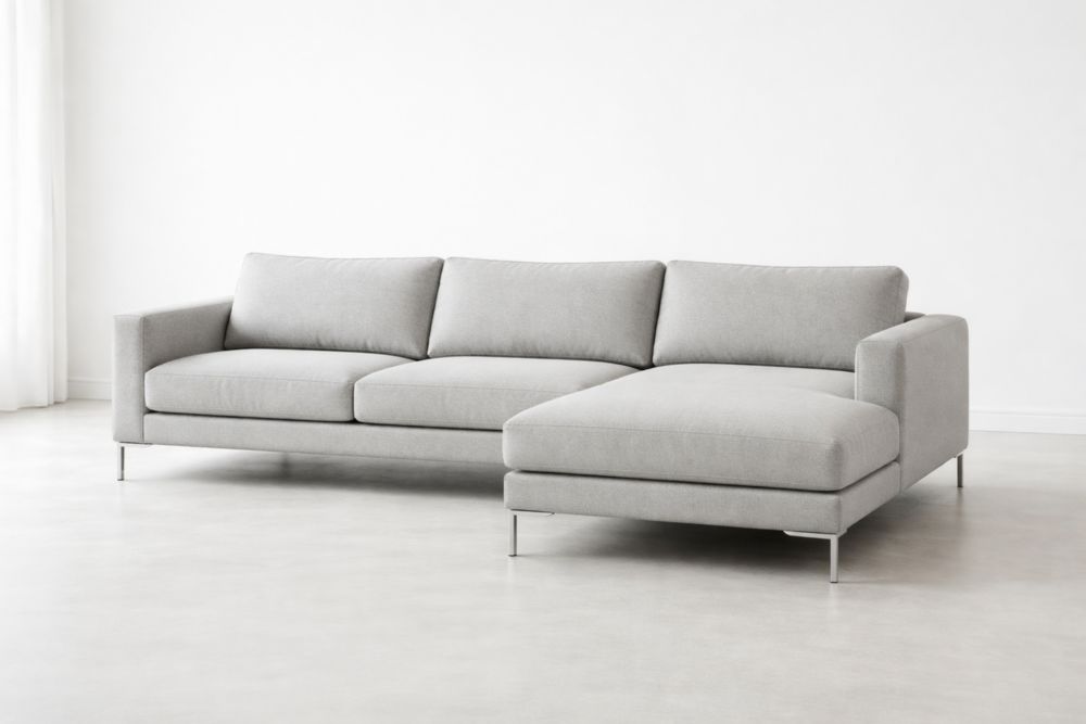 Canapé d'angle en tissu gris avec pieds acier