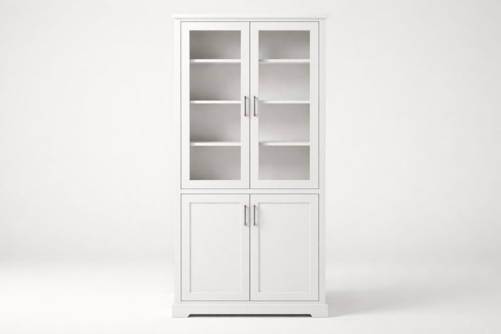 Bibliothèque en bois avec portes en verre trempé blanche 200x100x40 cm