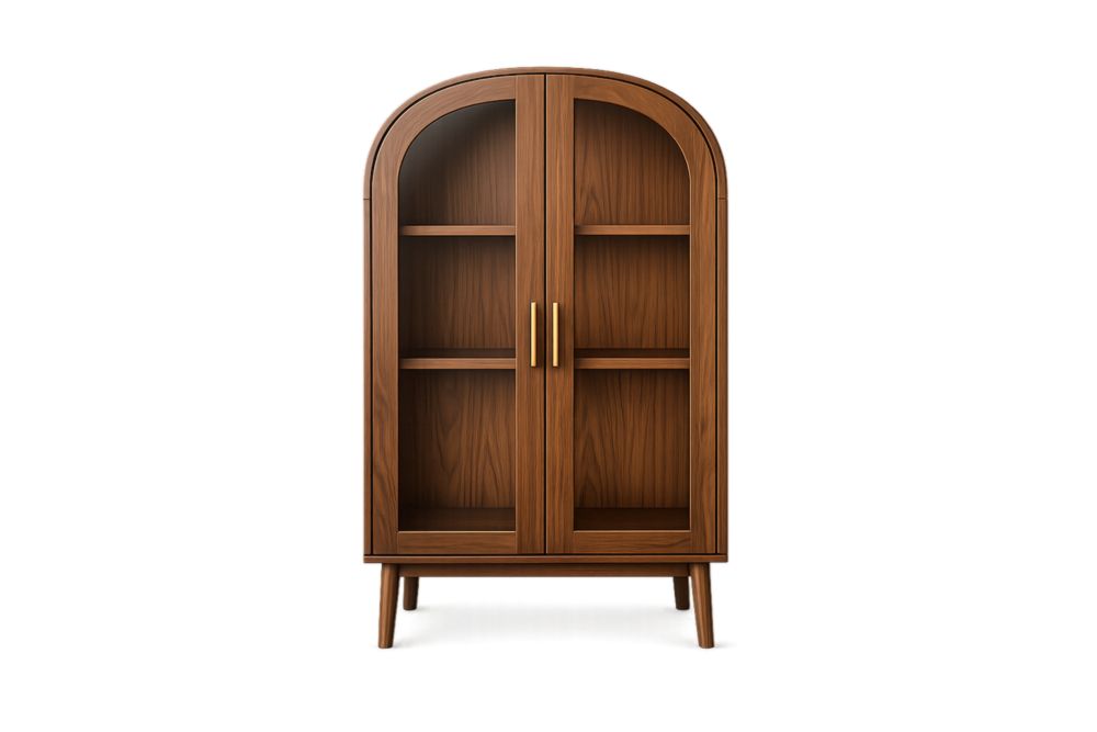 Vitrine en bois de noyer 180×80×40 cm avec 2 portes en verre trempé et 3 étagères, poignées en acier