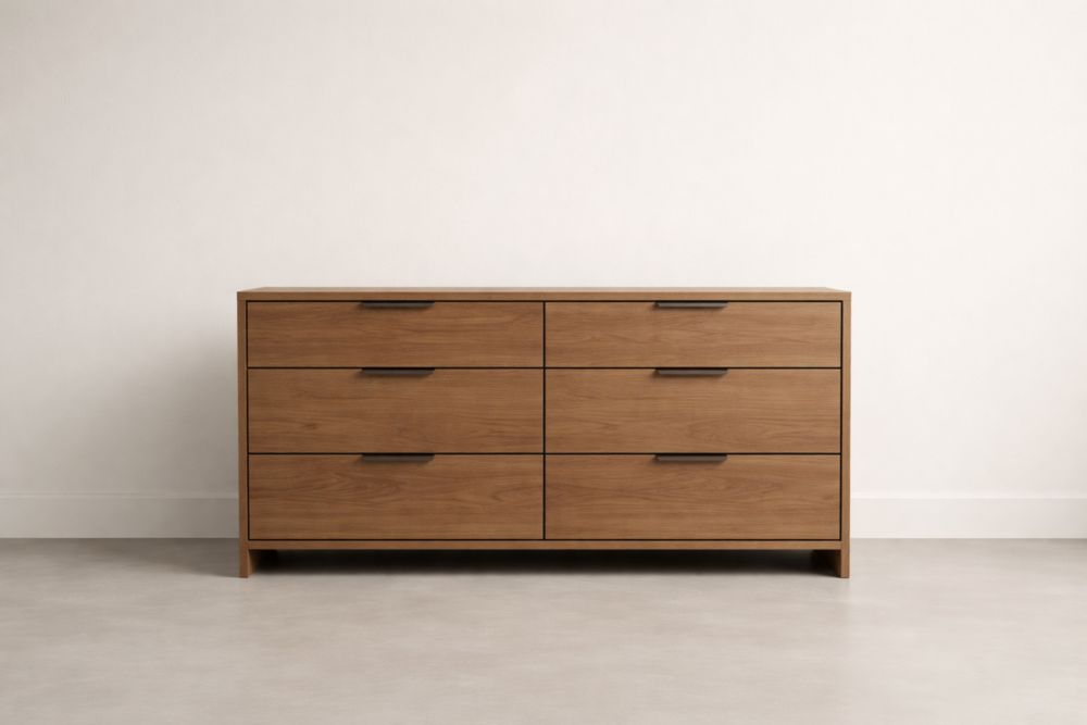 Commode en bois avec 6 tiroirs en chêne naturel