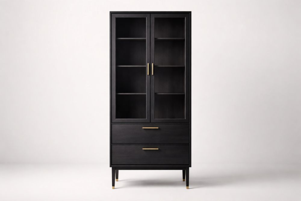 Armoire vitrine en bois et verre trempé noire