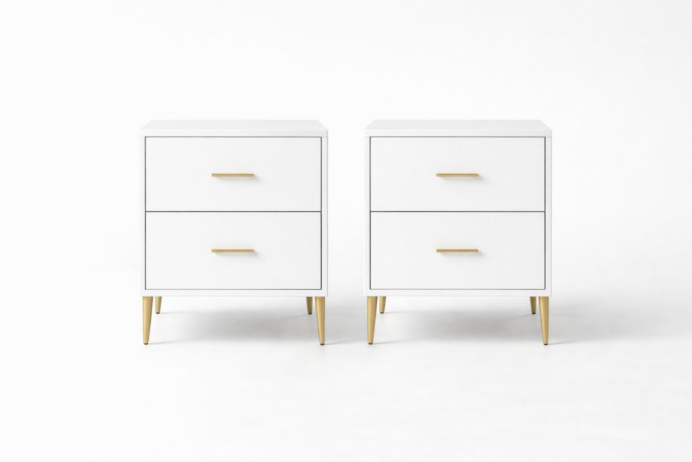 Paires de tables de chevet en bois blanc avec pieds acier