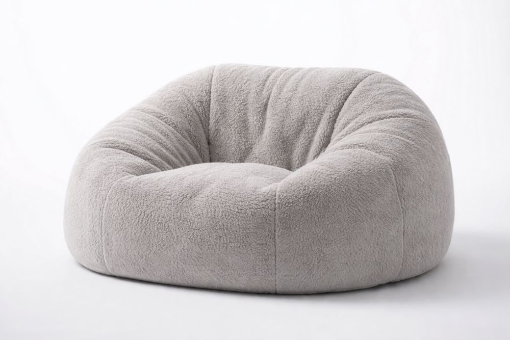 Pouf géant rond en tissu Teddy gris 100 cm, rembourrage mousse PU