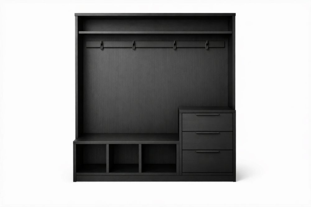 Portemanteau en Bois avec Banc et Tiroirs Noir 180x160x40 cm