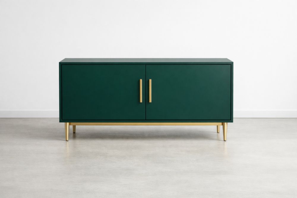 Buffet rectangulaire 2 portes en bois et acier doré 160x45x80cm