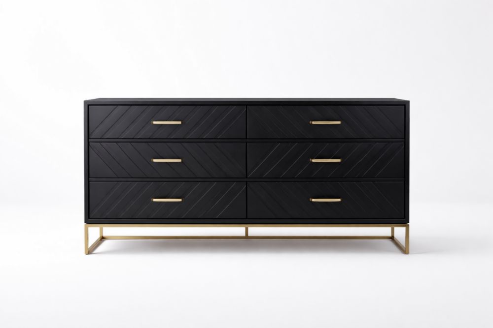 Commode noire en bois MDF avec pieds en acier doré