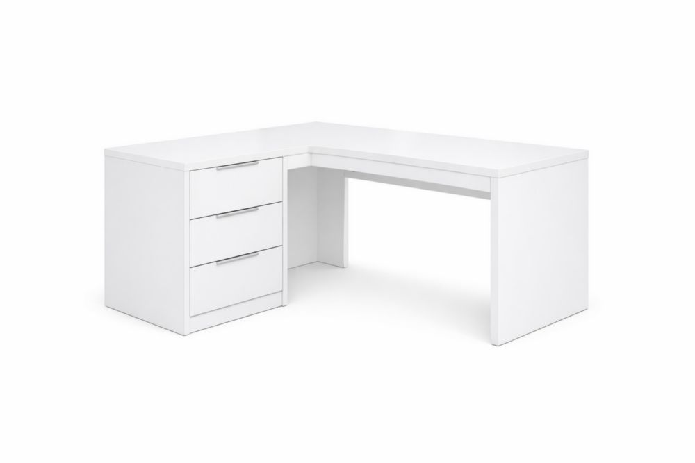 Bureau d'angle blanc avec 3 tiroirs en MDF