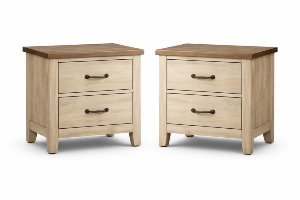 Lot de 2 tables de chevet en bois 2 tiroirs