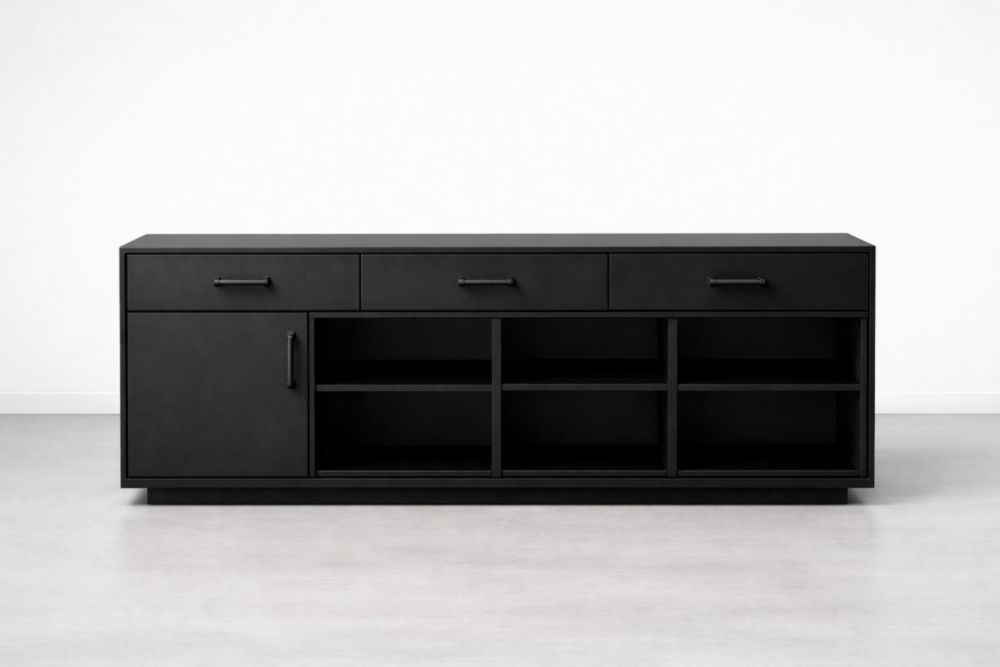 Buffet en bois composite noir avec tiroirs et étagères 200x50x75 cm