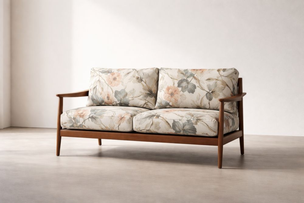 Canapé 2 places en coton floral cadre en bois