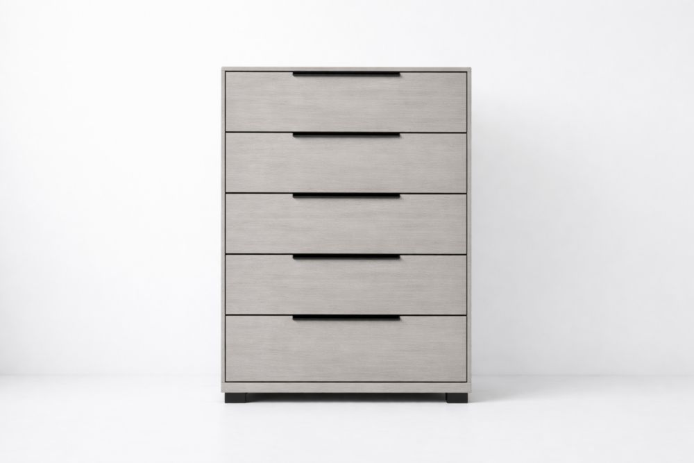 Commode 5 tiroirs en bois gris 100x40x120cm