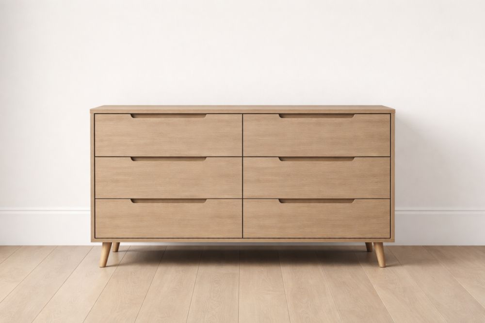 Commode en bois avec 6 tiroirs en chêne clair