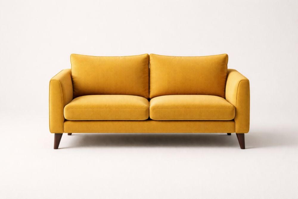 Canapé droit jaune 180×85×85 cm en tissu polyester et mousse PU, cadre en pin massif