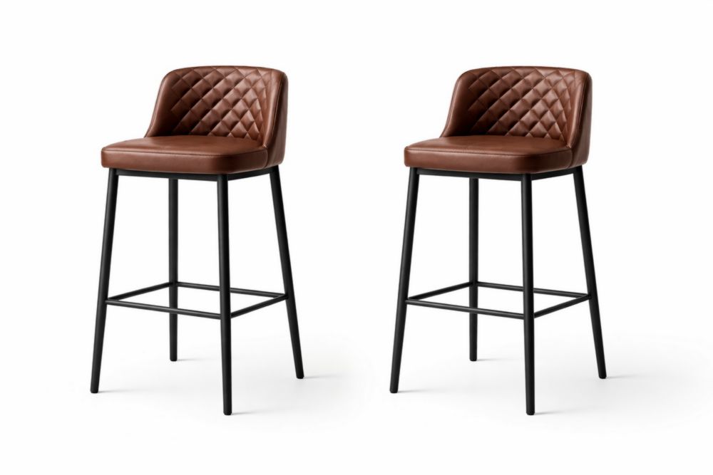 Lot de 2 tabourets de bar en cuir synthétique marron et acier