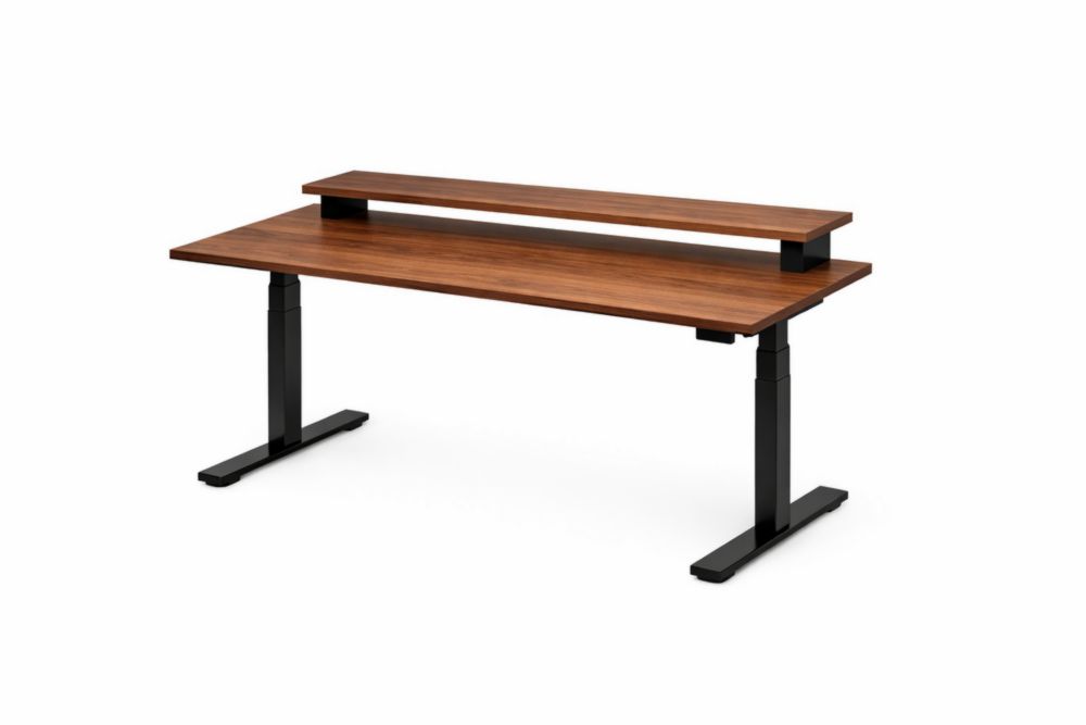 Bureau Réglable en Hauteur Bois Noyer et Acier Noir 140x60 cm