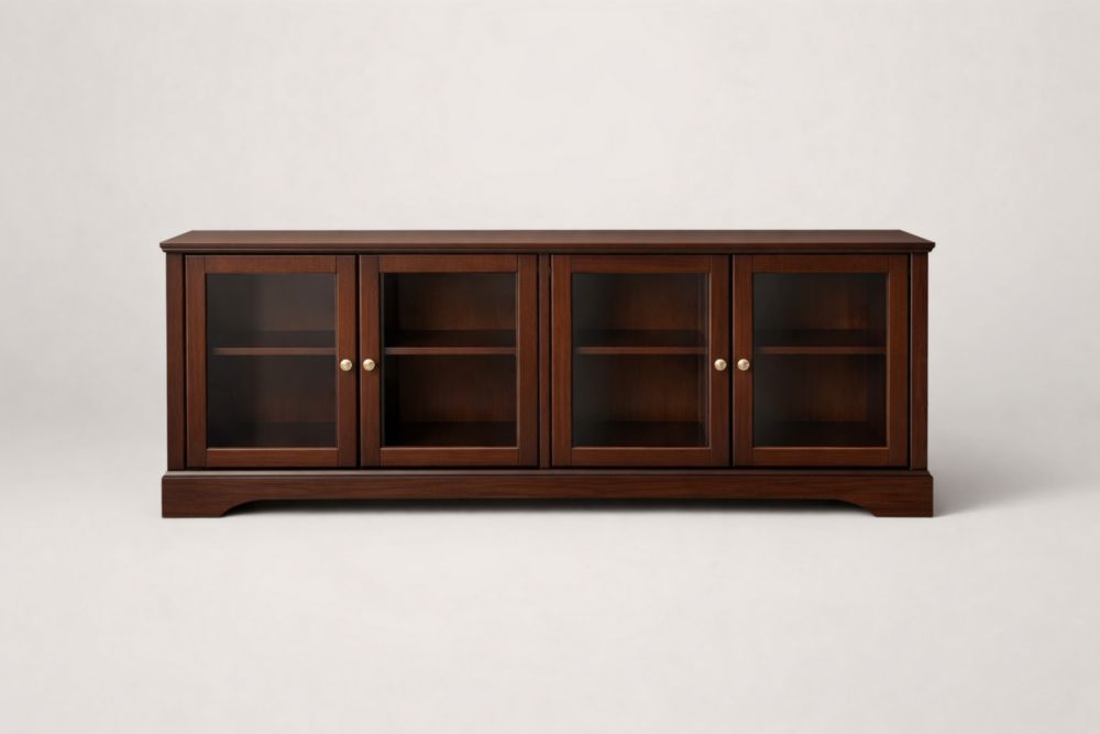Meuble TV en bois et verre avec portes battantes 200x50x85cm Marron