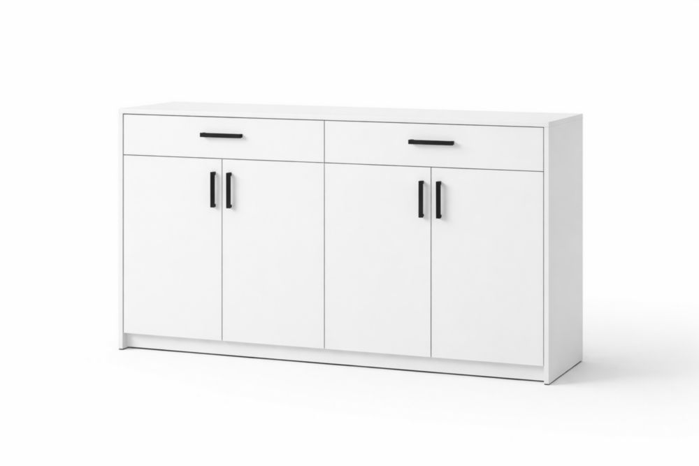 Buffet rectangulaire 4 portes 2 tiroirs en Panneau de particules Blanc