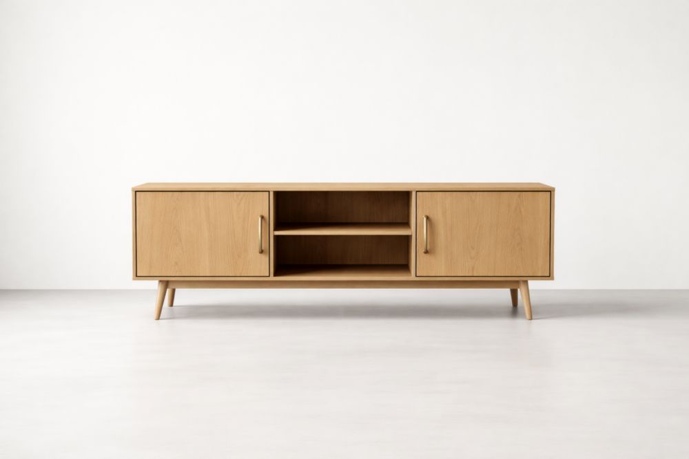 Buffet TV en bois avec 2 portes et étagères