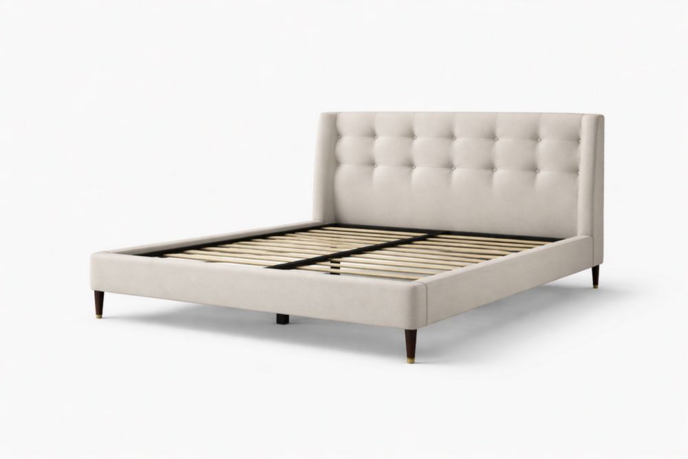 Lit en tissu crème avec structure en bois 160x200 cm