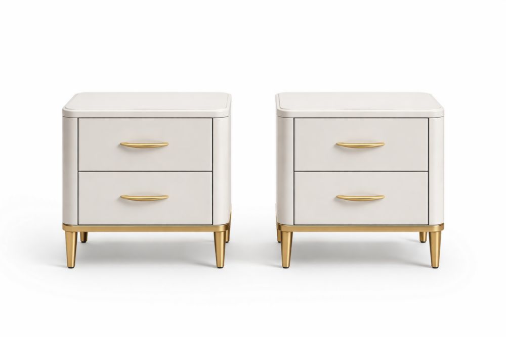 Lot de 2 tables de chevet MDF et acier blanc et doré