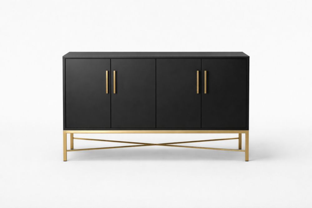 Buffet en bois noir avec pieds en acier doré
