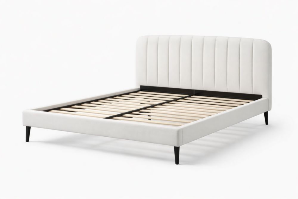 Cadre de lit double en acier et tissu 160x200 cm