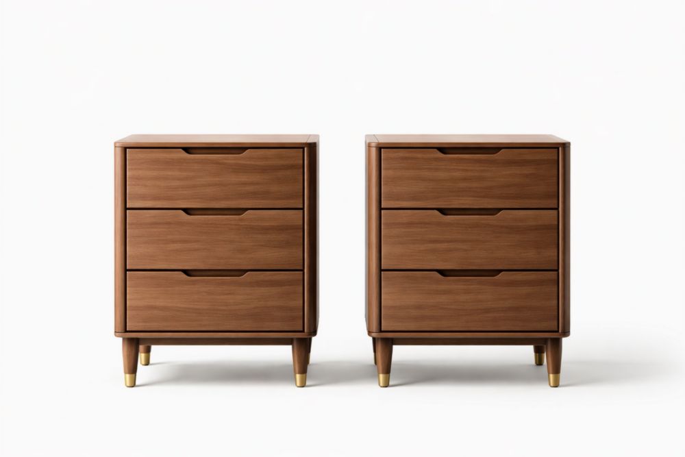 Lot de 2 tables de chevet avec 3 tiroirs en bois massif