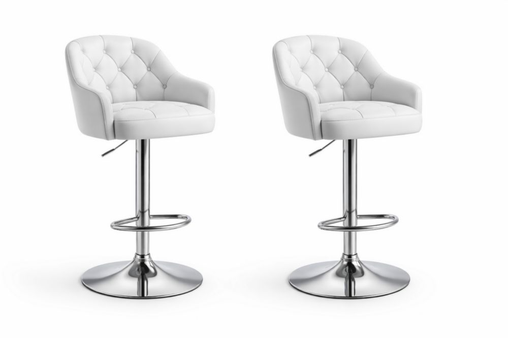 Tabouret de Bar en PU Blanc Réglable et Pivotant Ensemble de 2