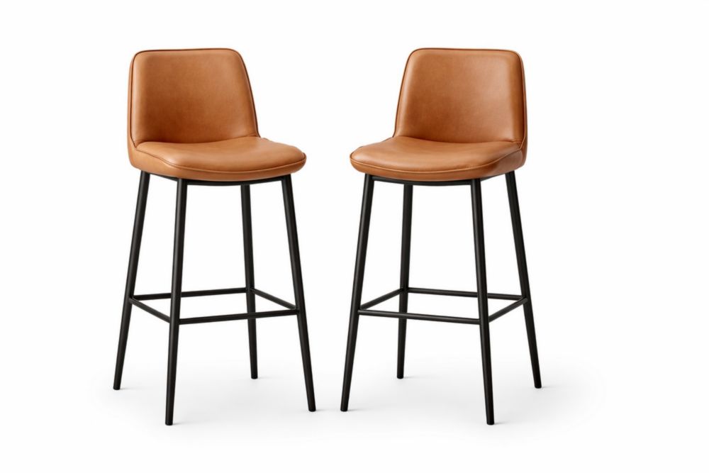Paire de Tabourets de Bar en Similicuir Brun avec Cadre Acier
