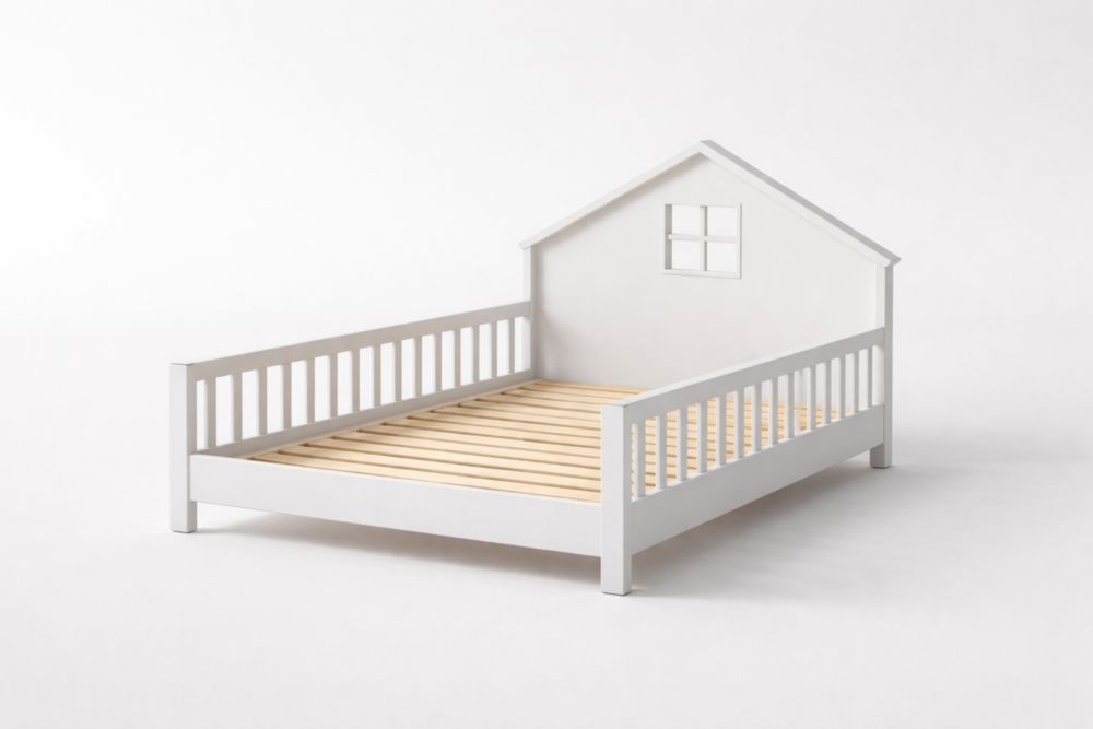 Lit Enfant Maison Bois 200x90 cm Blanc