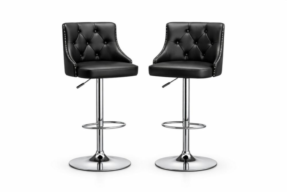 Ensemble de 2 tabourets de bar en cuir synthétique noir réglables en hauteur