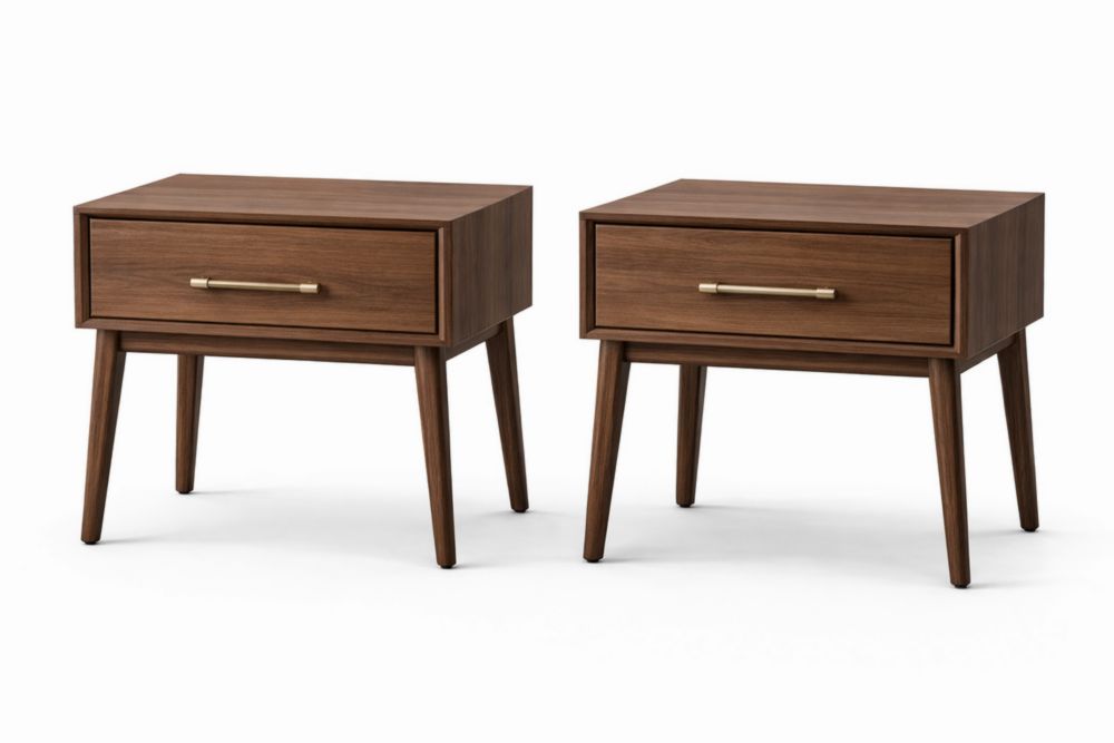 Lot de 2 Tables de Chevet en Bois Noix