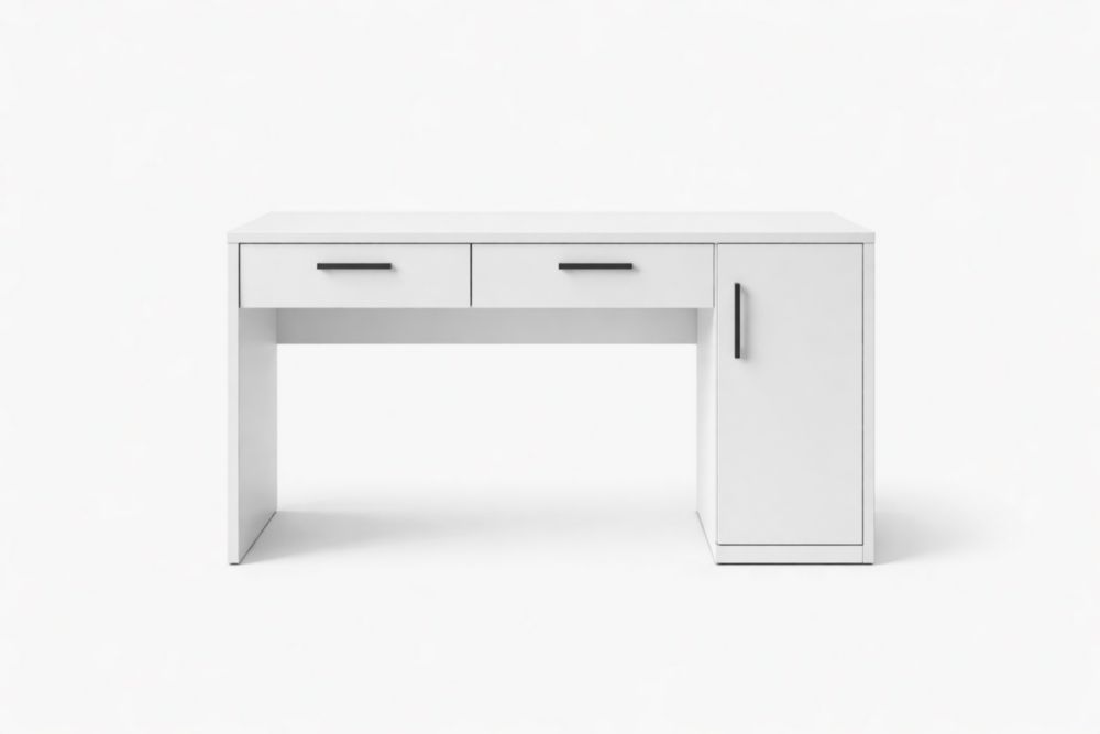 Bureau MDF Blanc avec Tiroirs et Porte 120x50x75 cm