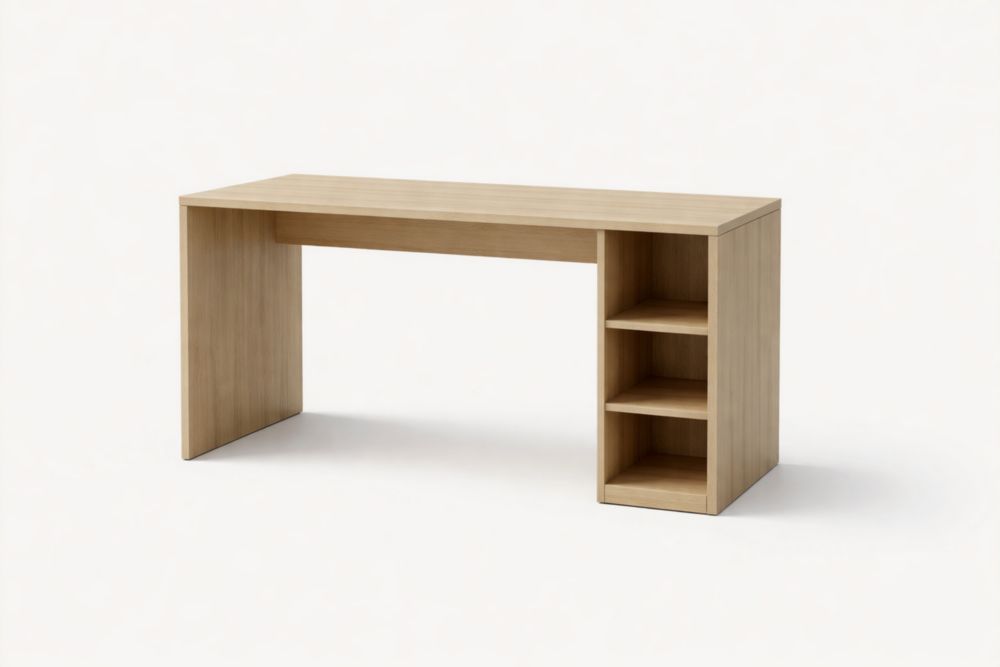 Bureau rectangulaire avec étagères en bois chêne clair 140x60x75 cm