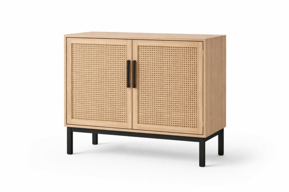 Buffet en chêne et rotin 2 portes Noir