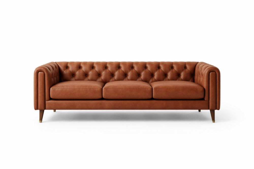 Canapé Chesterfield en cuir synthétique marron 3 places