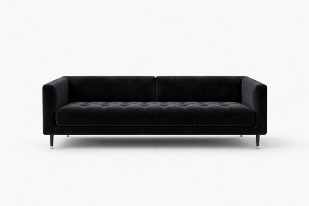 Canapé 3 Places Velours Noir Pieds Acier