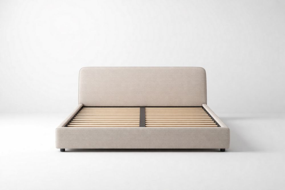 Lit en bois et tissu 160x200 cm Beige