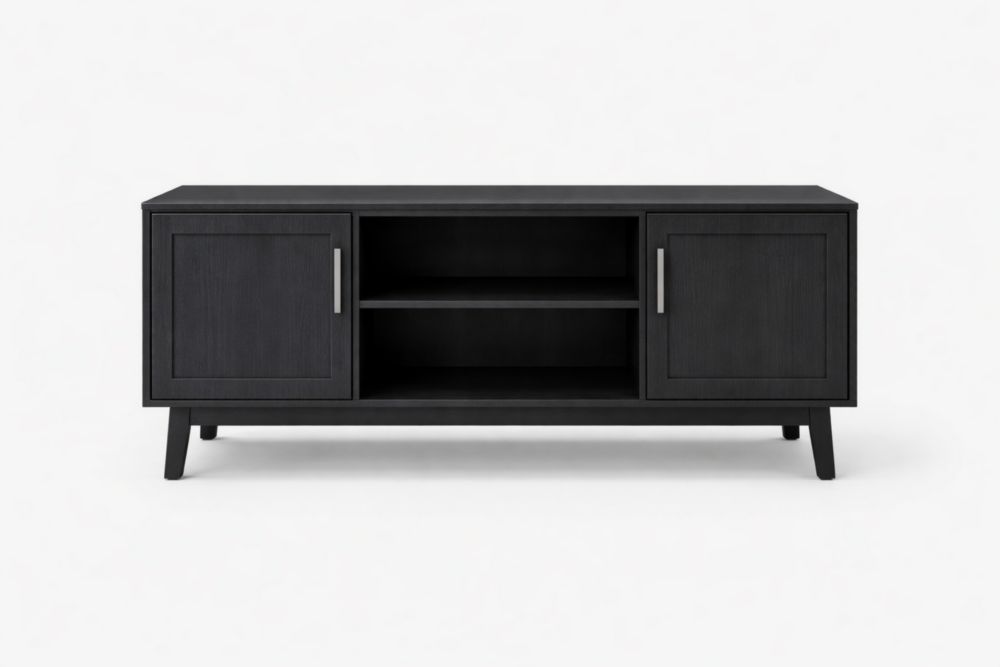 Meuble TV en bois avec portes et étagères de rangement 120x40x50 cm noir