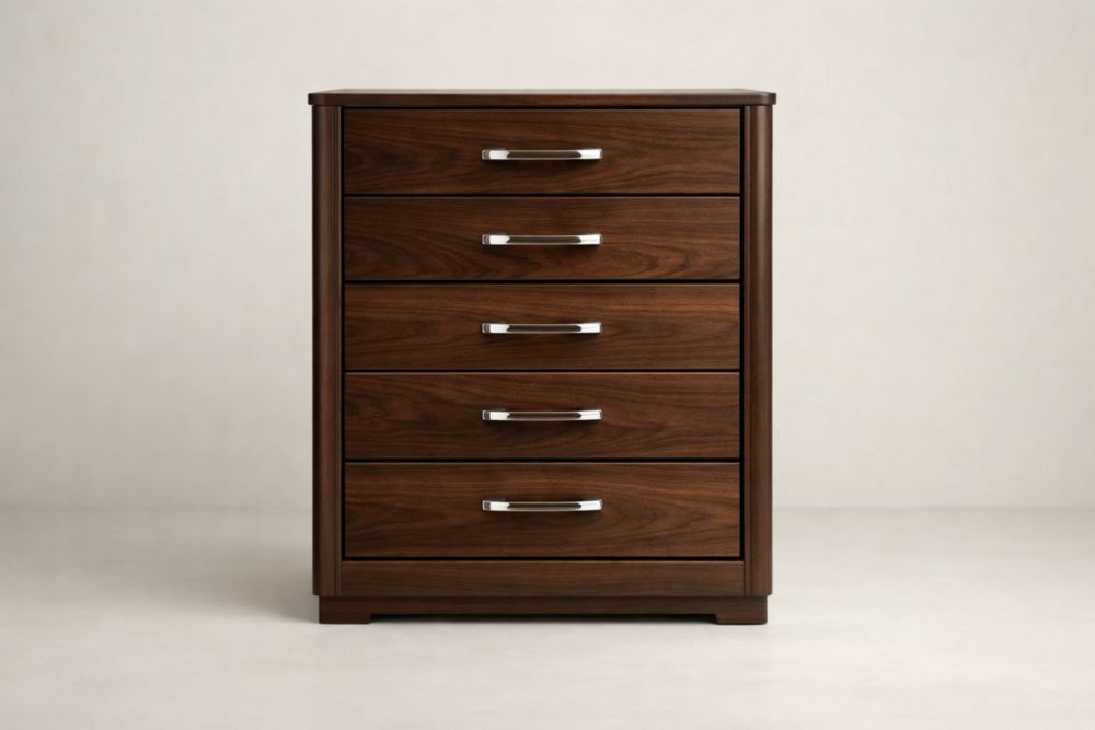 Commode en Bois Massif 5 Tiroirs Brun